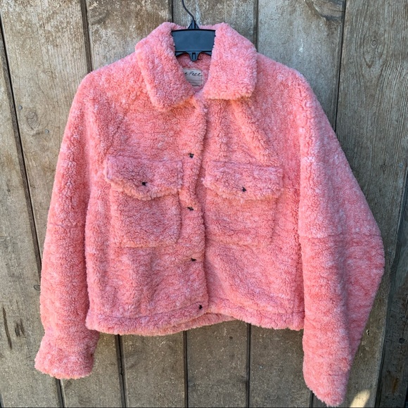 Free People Melon Teddy Swing Jacket Faux Fur Pink Large - Picture 7 of 9